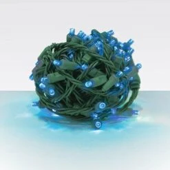 70 Light Blue 5 Mm Wide Angle Conical LED Christmas Lights - Balled