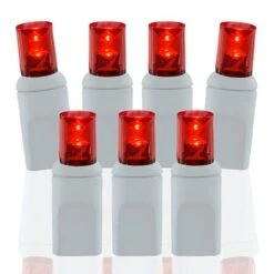 50 Light Red 5 Mm Wide Angle Conical LED Christmas Lights - White Wire